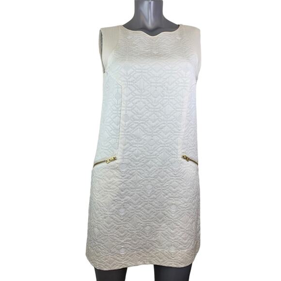 J. Crew Jacquard Cream Off-White Dress Small Zip Pocket Shift B9431 Bridal - Picture 1 of 7